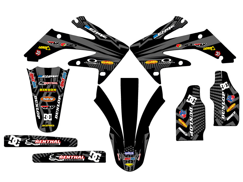 2006-2007 CRF 250 R MAYHEM Black Senge Graphics Kit Compatible with Honda - Foto 8 di 10