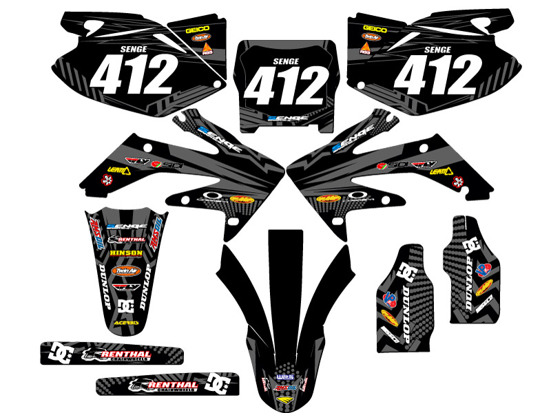 2006-2007 CRF 250 R MAYHEM Black Senge Graphics Kit Compatible with Honda - Foto 5 di 10