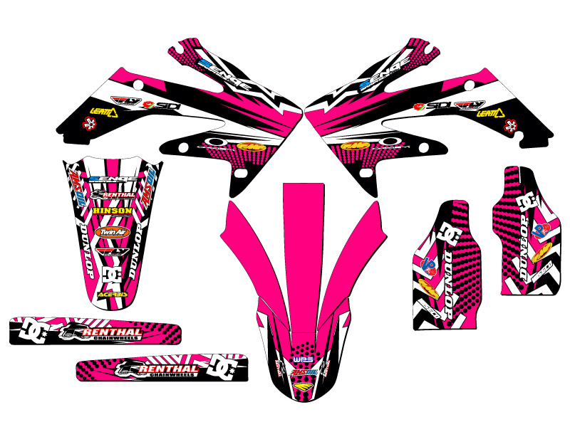 2006-2007 CRF 250 R MAYHEM Pink Senge Graphics Kit Compatible with Honda - Foto 2 di 10