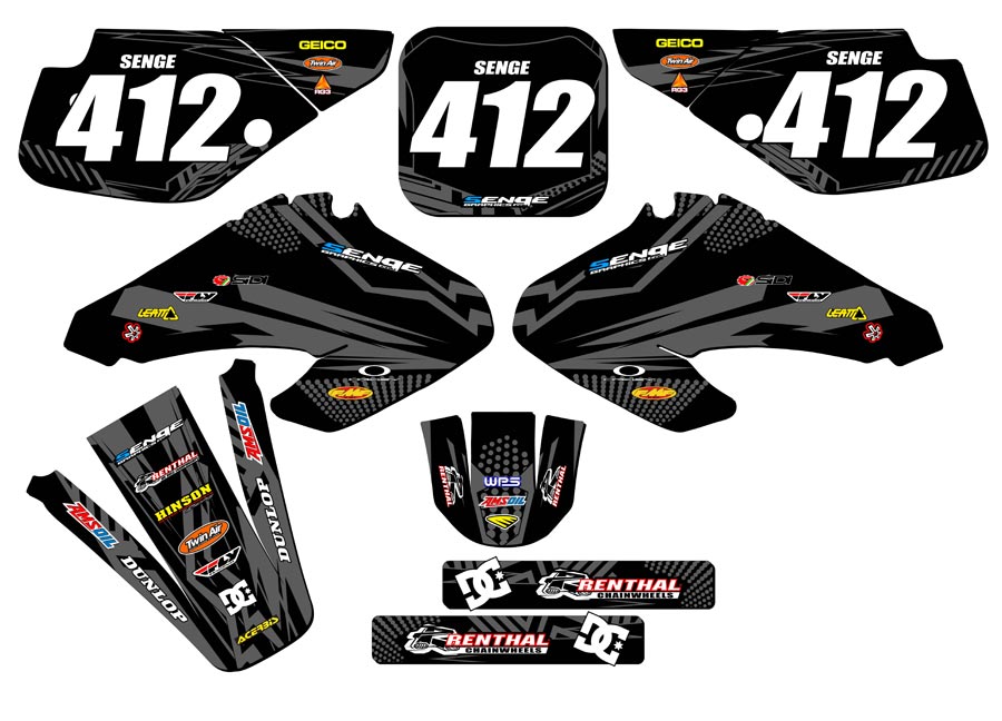 2001-2003 XR 70 MAYHEM Black Senge Graphics Kit Compatible with Honda - Picture 8 of 10