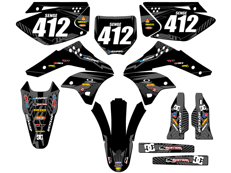 2006-2008 KX 250 F MAYHEM Black Senge Graphics Kit Compatible with Kawasaki - Foto 8 di 10