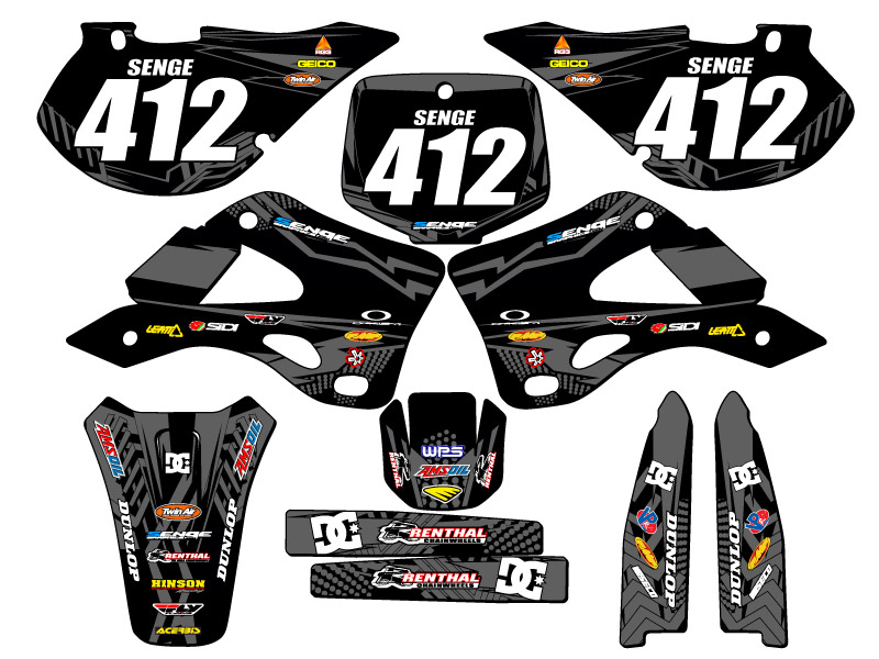 1999-2002 KX 250 MAYHEM Black Senge kit de gráficos compatible con Kawasaki - Imagen 8 de 10
