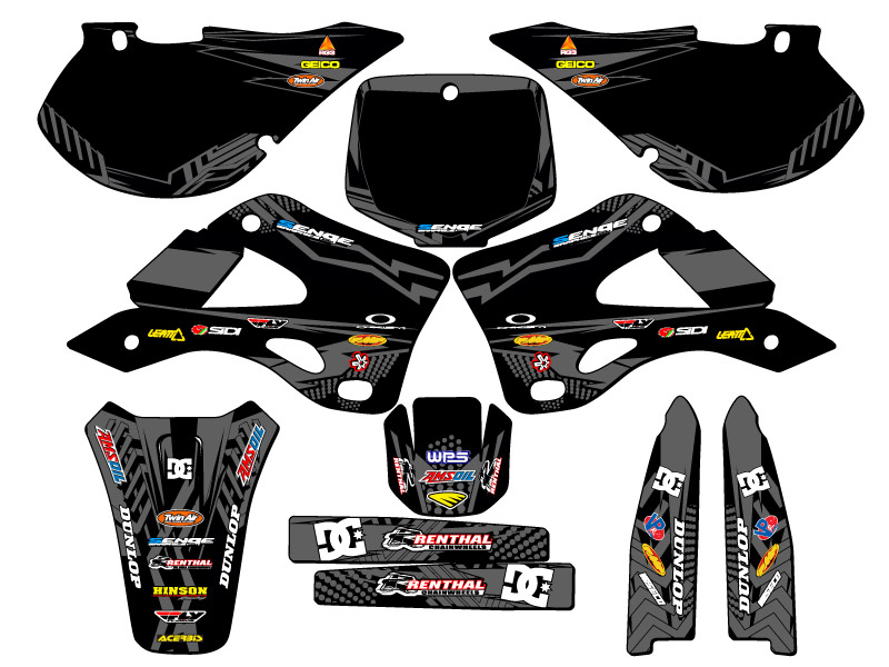 1999-2002 KX 125 MAYHEM Black Senge kit de gráficos compatible con Kawasaki - Imagen 5 de 10