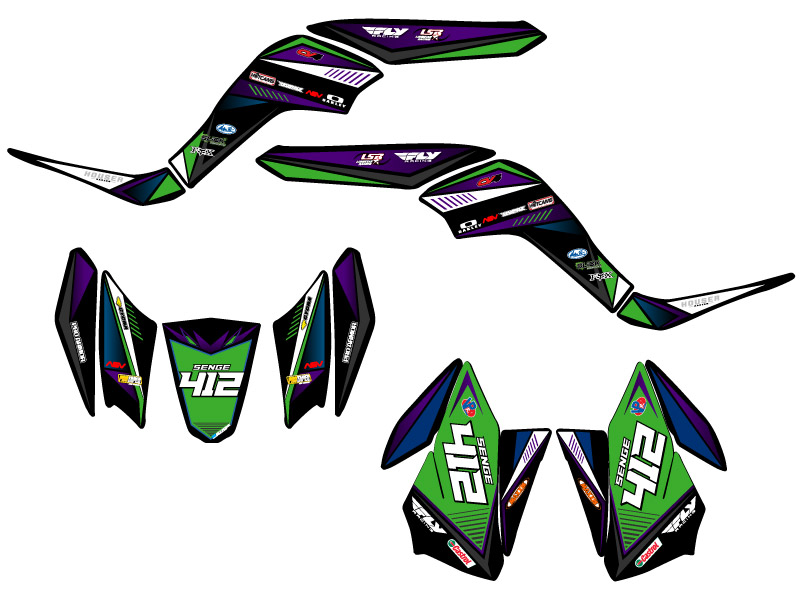 2007-2020 KFX 90 SURGE Black Senge Graphics Kit Compatible with Kawasaki