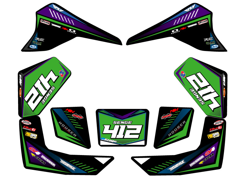 All Years KFX 80 SURGE Black Senge Graphics Kit Compatible with Kawasaki