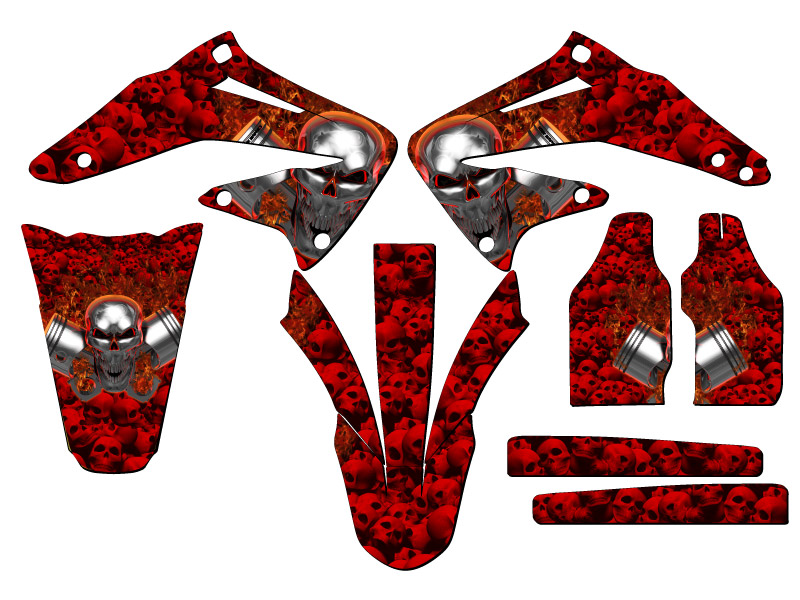 2002-2004 CRF 450 R FLAMING GEARHEAD Red Senge Graphics Kit Compatible with H... - Picture 2 of 10