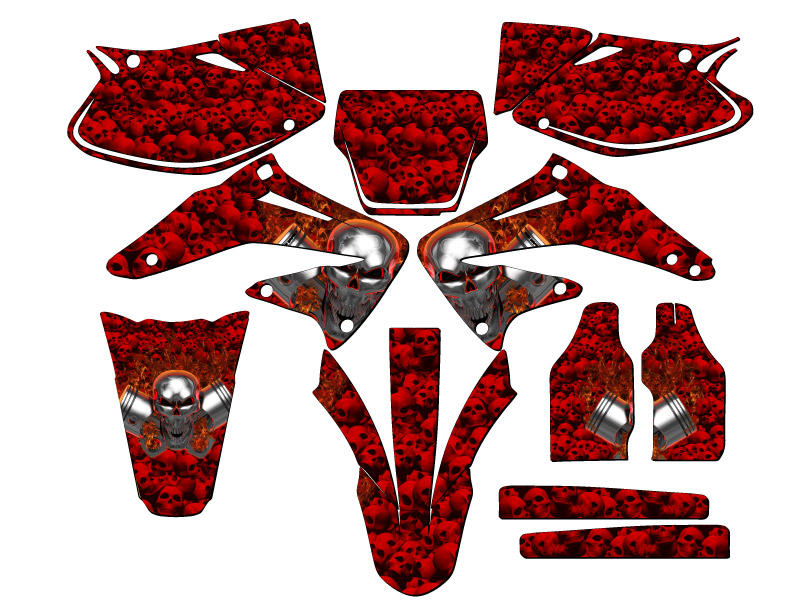 2002-2004 CRF 450 R FLAMING GEARHEAD Red Senge Graphics Kit Compatible with H... - Picture 5 of 10