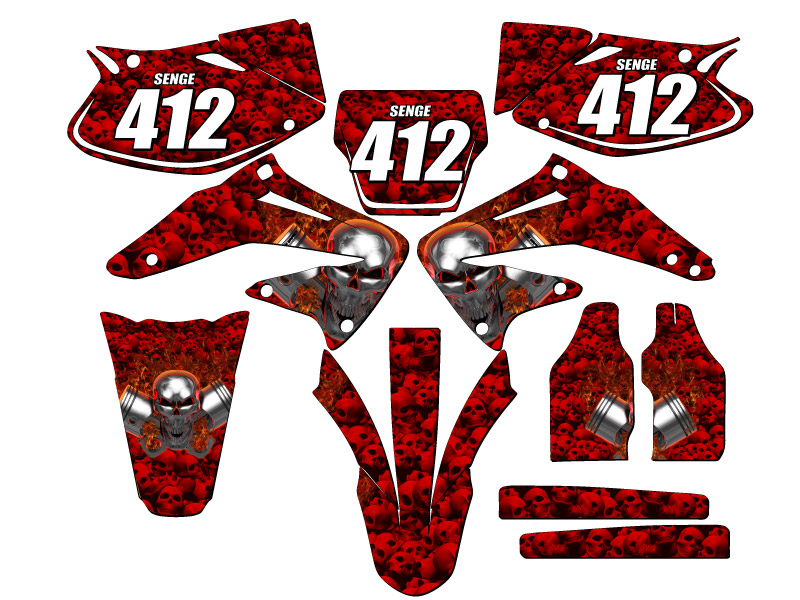 2002-2004 CRF 450 R FLAMING GEARHEAD Red Senge Graphics Kit Compatible with H... - Picture 8 of 10