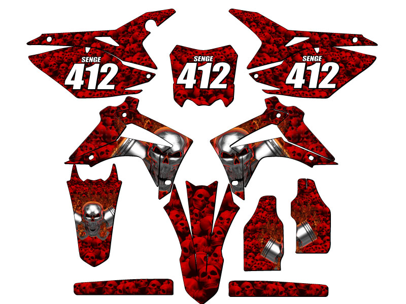 2013-2016 CRF 450 R FLAMING GEARHEAD Red Senge Graphics Kit Compatible with H... - Picture 8 of 10
