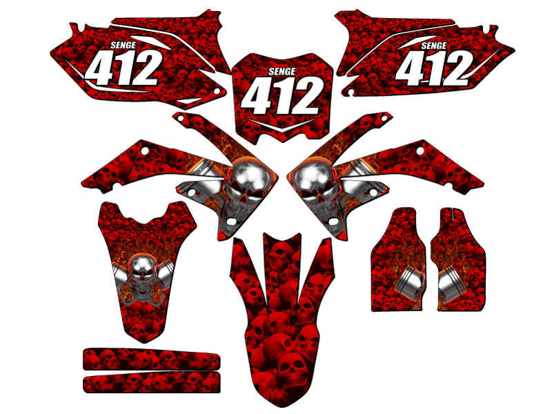 2010-2013 CRF 250 R FLAMING GEARHEAD Red Senge Graphics Kit Compatible with H... - Picture 8 of 10
