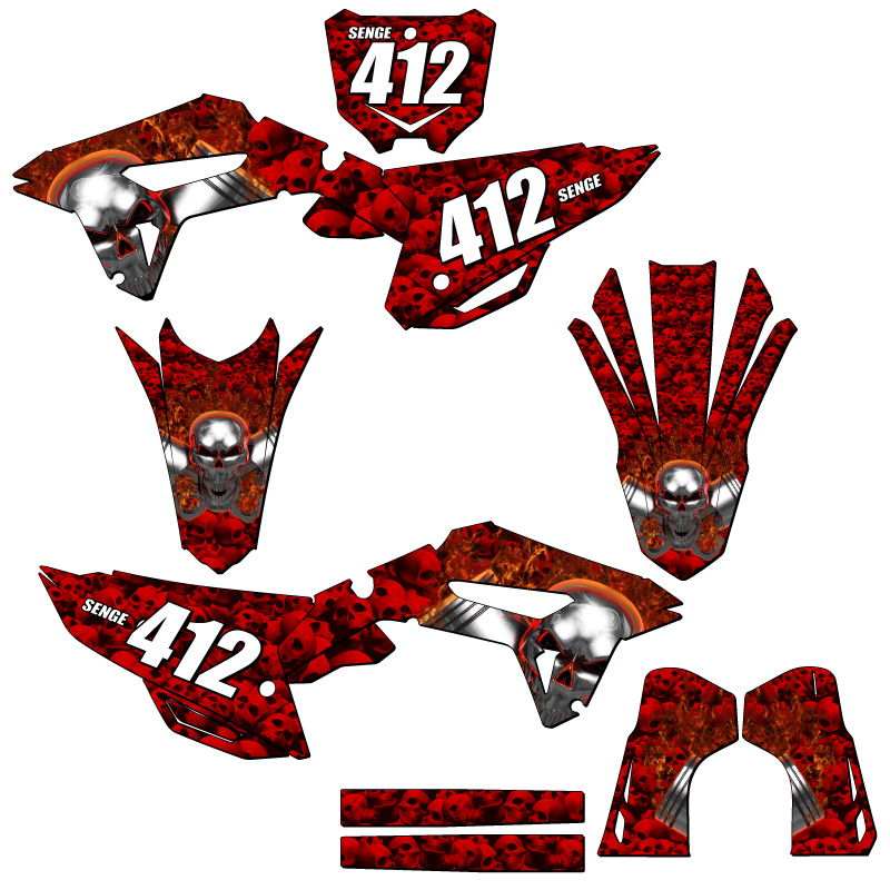 2022-2023 CRF 250 R FLAMING GEARHEAD Red Senge Graphics Kit Compatible with H... - Foto 8 di 10