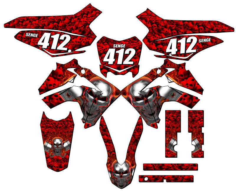 2013-2018 CRF 125 FLAMING GEARHEAD Red Senge Graphics Kit Compatible with Honda - Picture 8 of 10