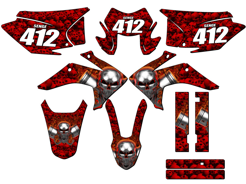 2015-2020 (with Headlight) CRF 230 F FLAMING GEARHEAD Red Senge Graphics Kit ... - Picture 2 of 10