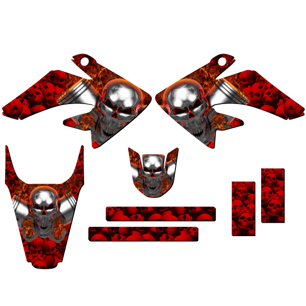 2004-2010 CRF 80 FLAMING GEARHEAD Red Senge Graphics Kit Compatible with Honda - Picture 5 of 10