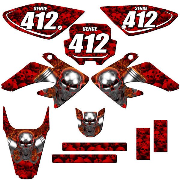 2004-2010 CRF 80 FLAMING GEARHEAD Red Senge Graphics Kit Compatible with Honda - Picture 2 of 10