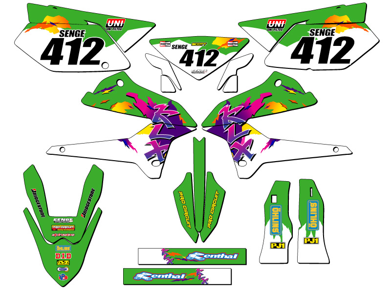 KLX 250 2008-2020 THROWBACK Green Senge kit de gráficos compatible con Kawasaki - Imagen 8 de 10