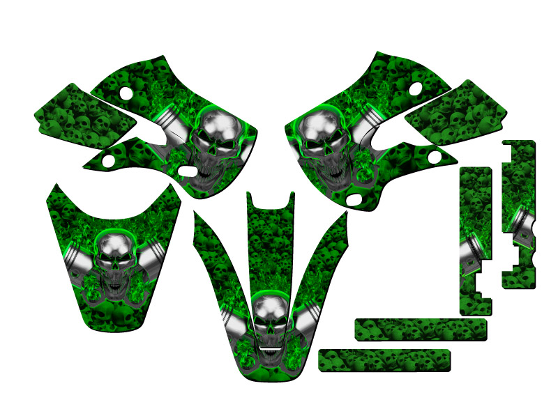 KLX 110 FLAMING GEARHEAD Green Senge 2002-2009 Kit de gráficos compatible con - Imagen 2 de 10
