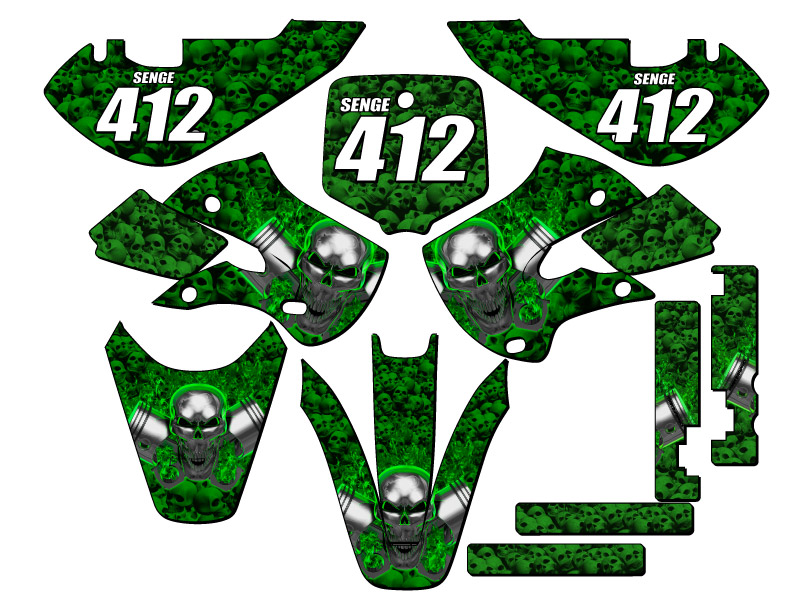 KLX 110 FLAMING GEARHEAD Green Senge 2002-2009 Kit de gráficos compatible con - Imagen 8 de 10