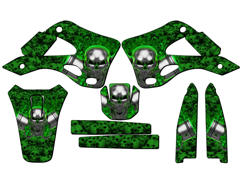 1999-2002 KX 250 Flaming Gearhead Green Senge Kit de Gráficos Compatible con - Imagen 2 de 10