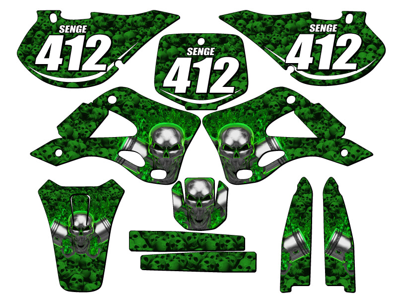 1999-2002 KX 250 Flaming Gearhead Green Senge Kit de Gráficos Compatible con - Imagen 8 de 10