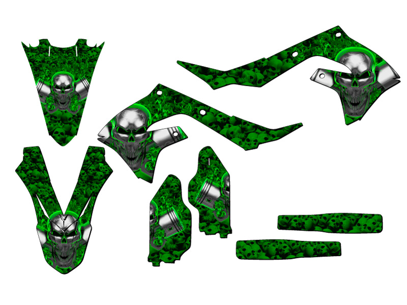 2021-2024 KX 250 FLAMING GEARHEAD Green Senge Graphics Kit Compatible with - Foto 2 di 10