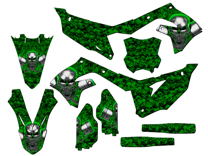 2021-2024 KX 250 FLAMING GEARHEAD Green Senge Graphics Kit Compatible with - Foto 5 di 10