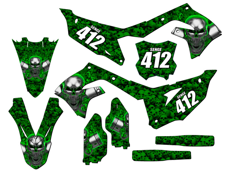 2021-2024 KX 250 FLAMING GEARHEAD Green Senge Graphics Kit Compatible with - Foto 8 di 10