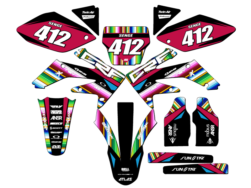 CRF 250 R 2004-2005 SERAPE Black Senge kit de gráficos compatible con Honda - Imagen 8 de 10