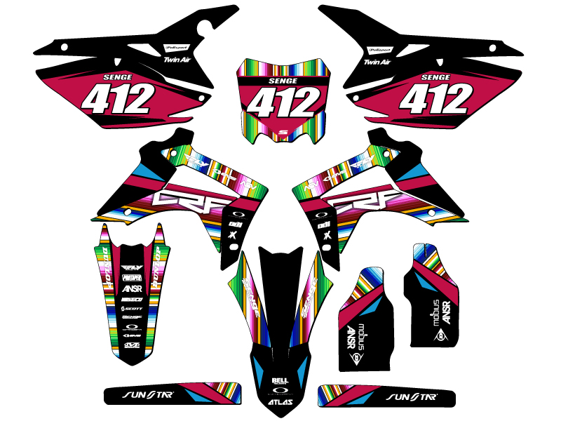 2014-2017 CRF 250 R SERAPE Black Senge Graphics Kit Compatible with Honda - Picture 8 of 10