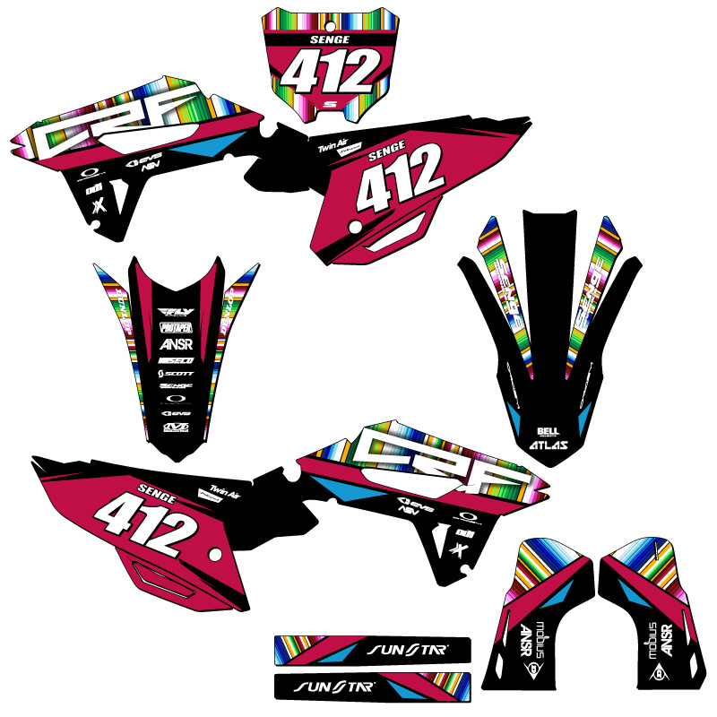 2022-2023 CRF 250 R SERAPE Black Senge Graphics Kit compatible con Honda - Imagen 8 de 10