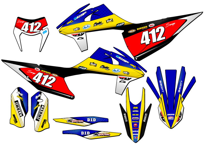 2020-2023 EXC RICOCHET Blue Senge Graphics Kit Compatible with KTM - Foto 8 di 10