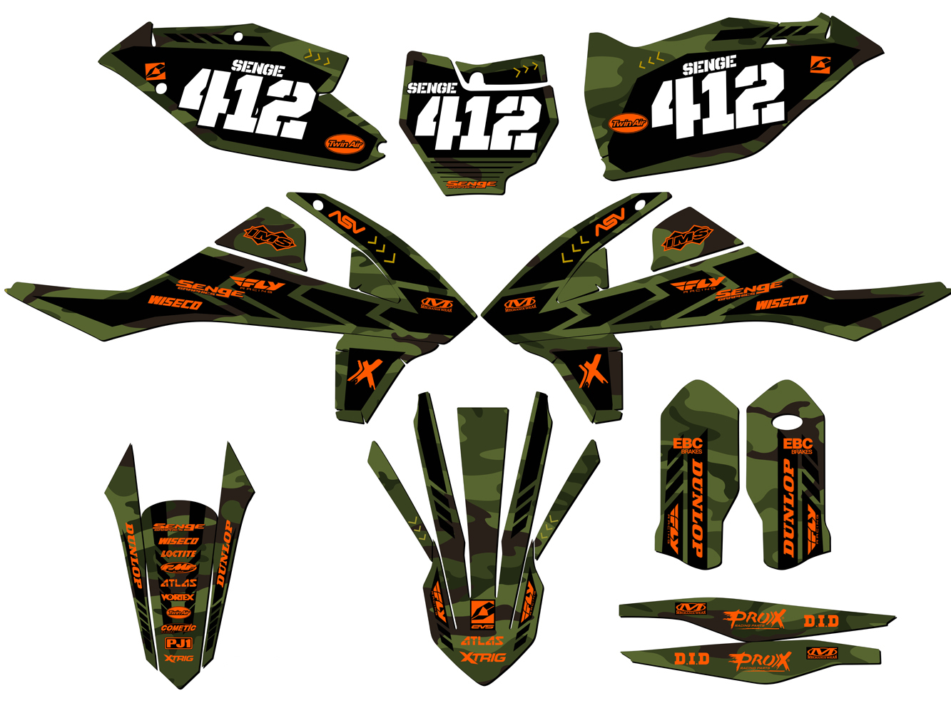 2017-2018 125/150/250 SX APACHE Green Senge kit de gráficos compatible con KTM - Imagen 8 de 10