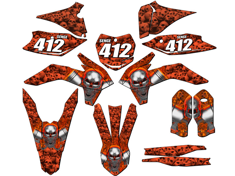 2015-2016 XC FLAMING GEARHEAD Orange Senge Graphics Kit Compatible with KTM - Picture 8 of 10