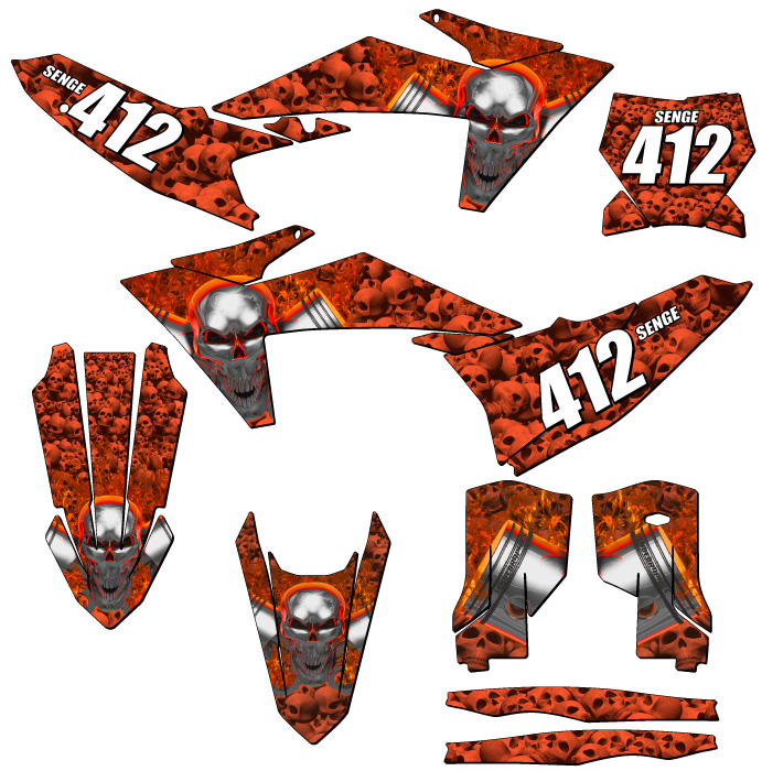2023-2024 XC FLAMING GEARHEAD Orange Senge Graphics Kit Compatible with KTM - Picture 8 of 10