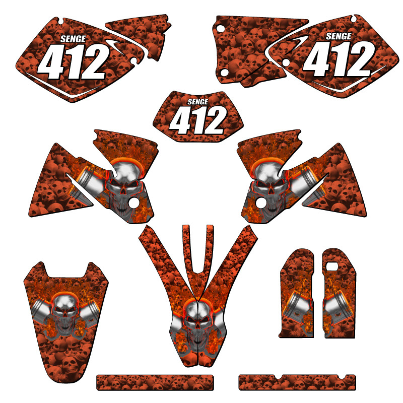 1998-2000 EXC FLAMING GEARHEAD Orange Senge Graphics Kit Compatible with KTM - Foto 8 di 10