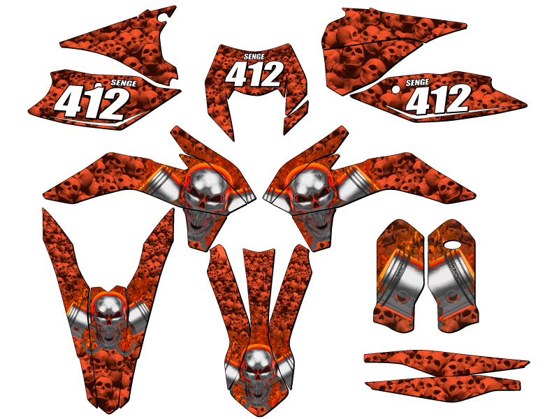 2015-2016 EXC FLAMING GEARHEAD Orange Senge Graphics Kit Compatible with KTM - Picture 8 of 10
