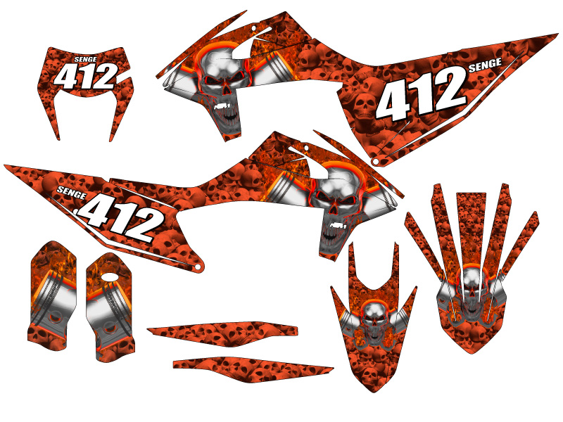 2020-2023 EXC FLAMING GEARHEAD Orange Senge Graphics Kit Compatible with KTM - Bild 8 von 10