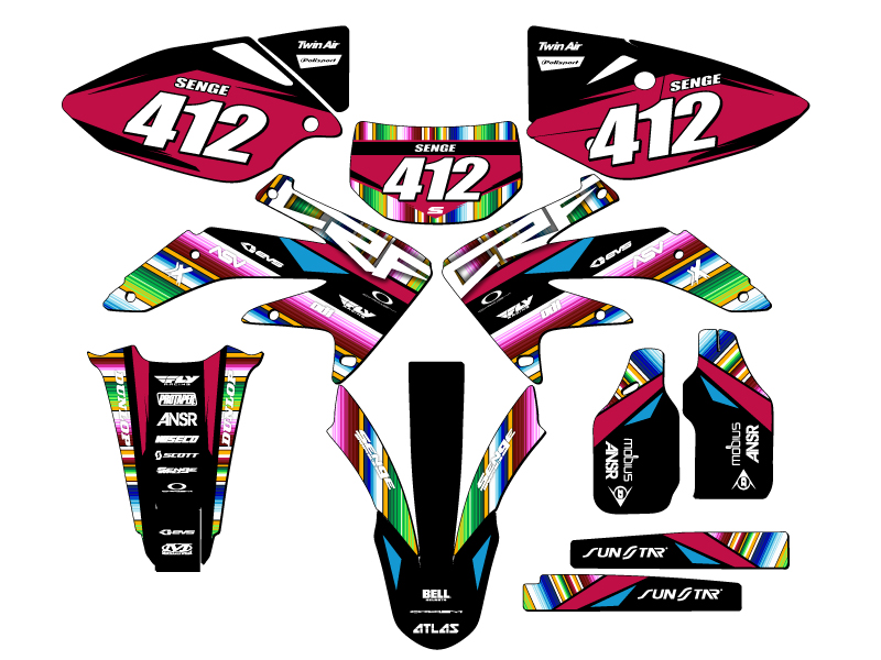 2005-2007 CRF 450 X SERAPE Black Senge Graphics Kit Compatible with Honda - Picture 8 of 10