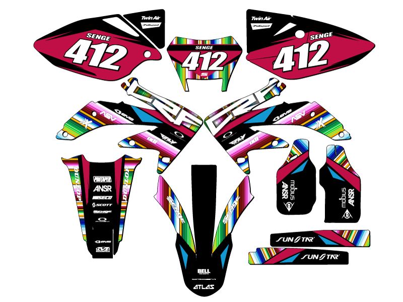 2008-2018 CRF 450 X SERAPE Black Senge Graphics Kit Compatible with Honda - Foto 8 di 10