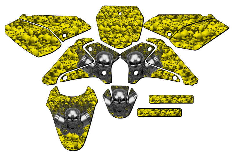 2001-2007 DRZ 125 FLAMING GEARHEAD Yellow Senge Graphics Kit Compatible with ... - Picture 5 of 10