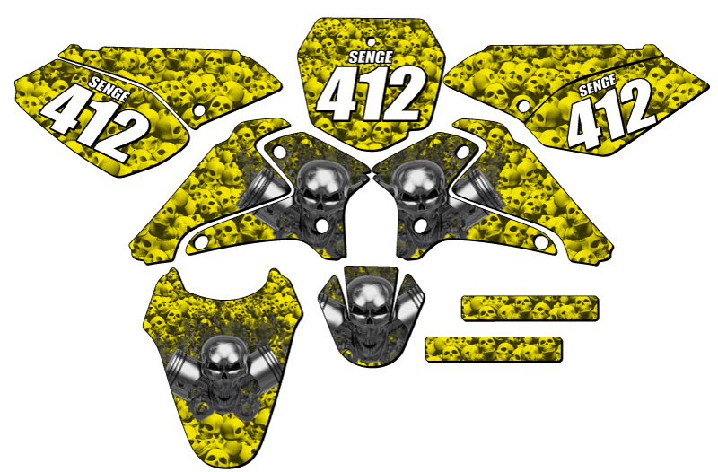 2001-2007 DRZ 125 FLAMING GEARHEAD Yellow Senge Graphics Kit Compatible with ... - Picture 8 of 10