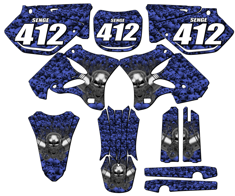 2002-2004 YZ 125 FLAMING GEARHEAD Blue Senge Graphics Kit Compatible with Yamaha - Picture 8 of 10