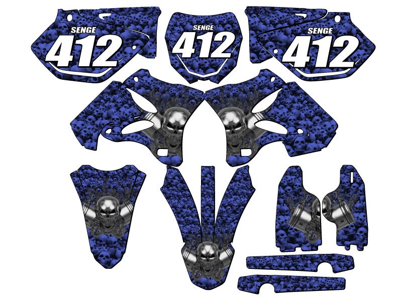 2005-2007 YZ 125 FLAMING GEARHEAD Blue Senge Graphics Kit Compatible with Yamaha - Picture 8 of 10