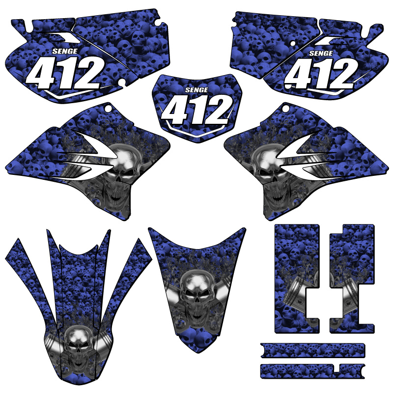 Fly Racing Ttr Graphics 2005-2022 TTR 230 FLAMING GEARHEAD Blue Senge Graphics Kit Compatible ...