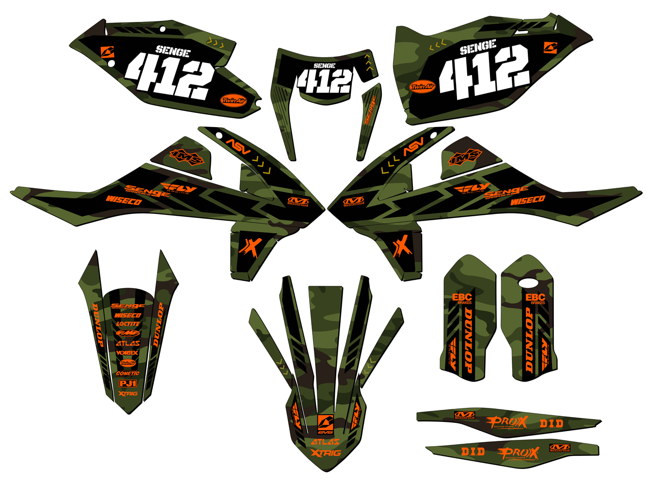 2017-2018 EXC APACHE Green Senge Graphics Kit Compatible with KTM - Foto 8 di 10