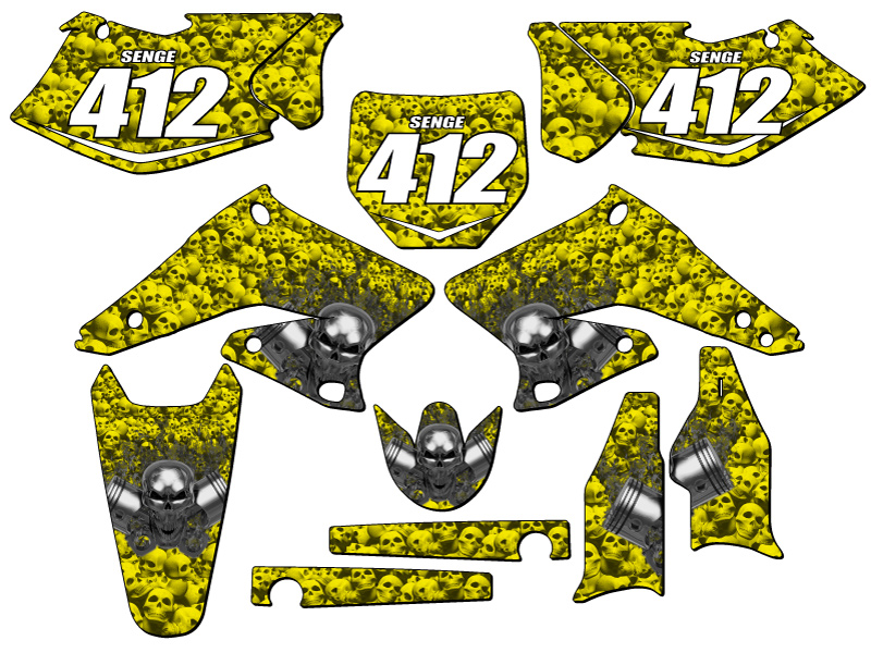 2004-2006 RMZ 250 FLAMING GEARHEAD Yellow Senge Graphics Kit Compatible with ... - Picture 8 of 10