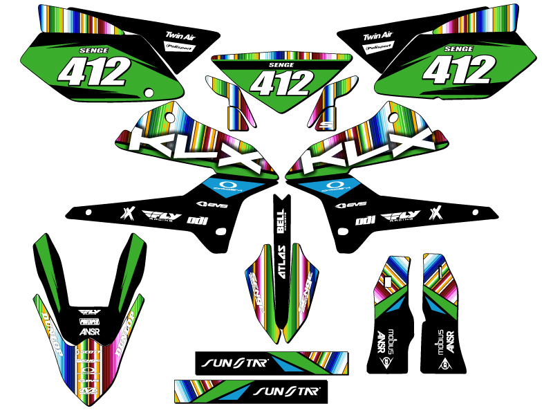 KLX 250 SERAPE 2008-2020 Black Senge kit de gráficos compatible con Kawasaki - Imagen 8 de 10