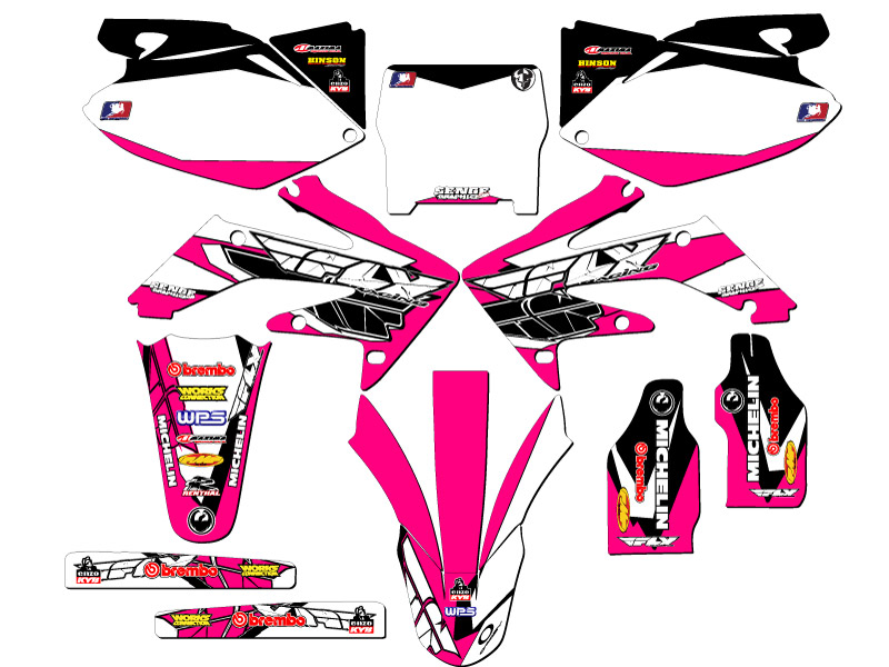 2006-2007 CRF 250 R 13 FLY Pink Senge Graphics Kit Compatible with Honda - Foto 2 di 10