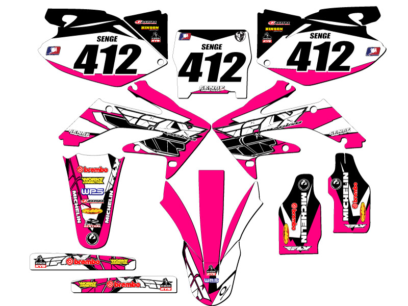 2006-2007 CRF 250 R 13 FLY Pink Senge Graphics Kit Compatible with Honda - Foto 5 di 10