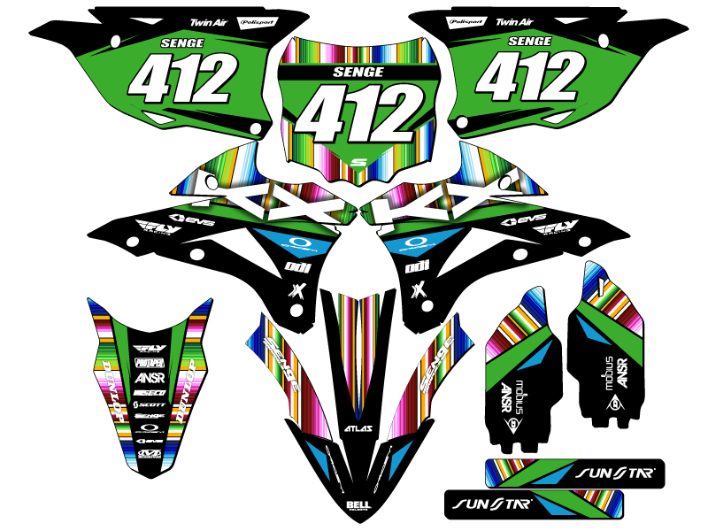 2014-2021 KX 100 SERAPE Black Senge Graphics Kit Compatible with Kawasaki - Imagen 8 de 10
